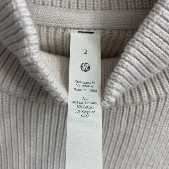 Lululemon Sweater Womens 2 Ribbed Merino Wool Blend Turtleneck Heathered Natural - Picture 5 of 8